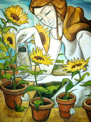 Mädchen mit Sonnenblumen, Öl auf Leinwand, 2010