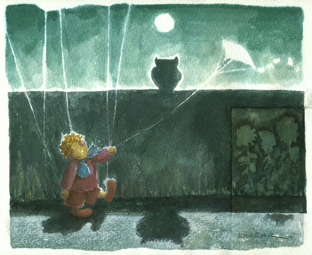 Kargar Bild Nr. 8 aus der Marionettenserie - Aquarell auf Papier / Collage, 2013 - Preis auf Anfrage